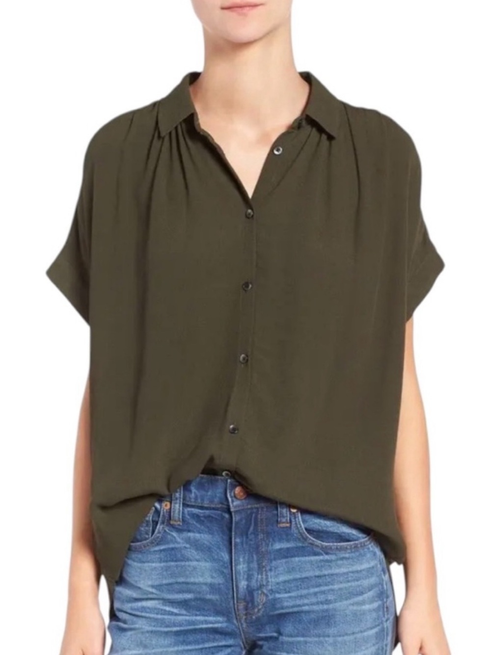 Madewell Dark Green Central Drapey Blouse Top Size Small